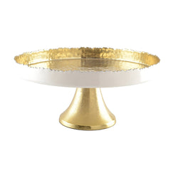 ROND WIT EN GOUD GEHAMERD DIENBLAD OP VOET 30X30X12,5CM